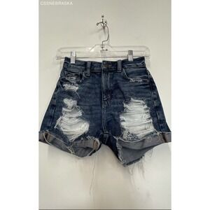 American Eagle Blue‎ Shorts Womens Blue Distressed Mid Rise - Size 000